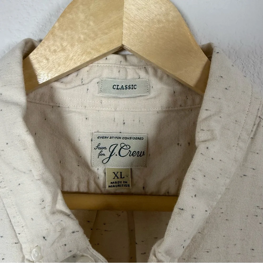 J. Crew Cream Short-Sleeve Button-Down Shirt with Subtle Speckle